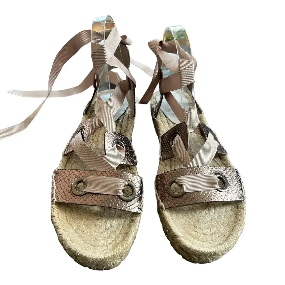 Donald Pliner Esther Leather Espadrille Sandal 10 Copper Metallic Snake